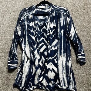 Chico's Woman’s Shimmer Flyaway 3/4 Sleeve Cardigan Jacket Blue & White Size L